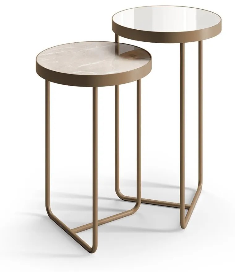 Mesa Lateral Eloá Redonda Tampo Espelhado com Aro Metálico Base em Aço Carbono com Pintura Epóxi
