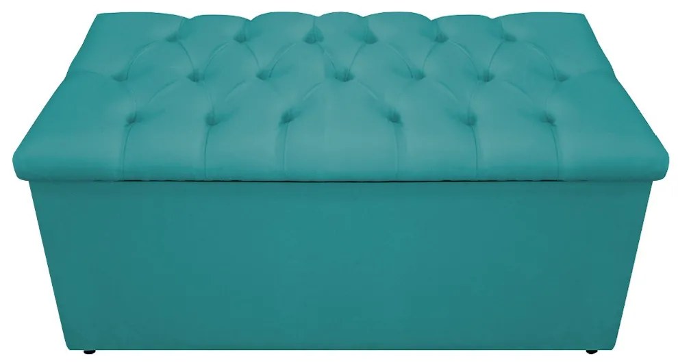 Recamier Baú Estofada Mel 90 cm Solteiro Com Capitonê  Suede Azul Turquesa - ADJ Decor