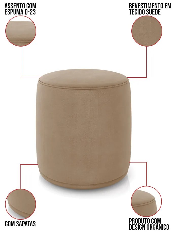 Puff Redondo Orgânico para Sala Kit 2 Malu Suede M11 - D'Rossi - Marrom Rato