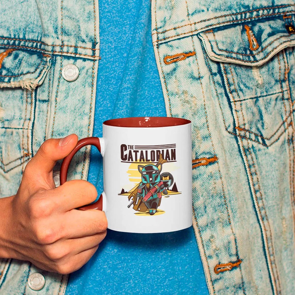 Caneca The Catalorian Mandalorian Nerd Branca com Alça Marrom
