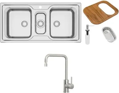 Cuba de Sobrepor Inox Acetinado 100x50cm Marea 2.5C 34 com Acessórios e Misturador Tramontina 93831133