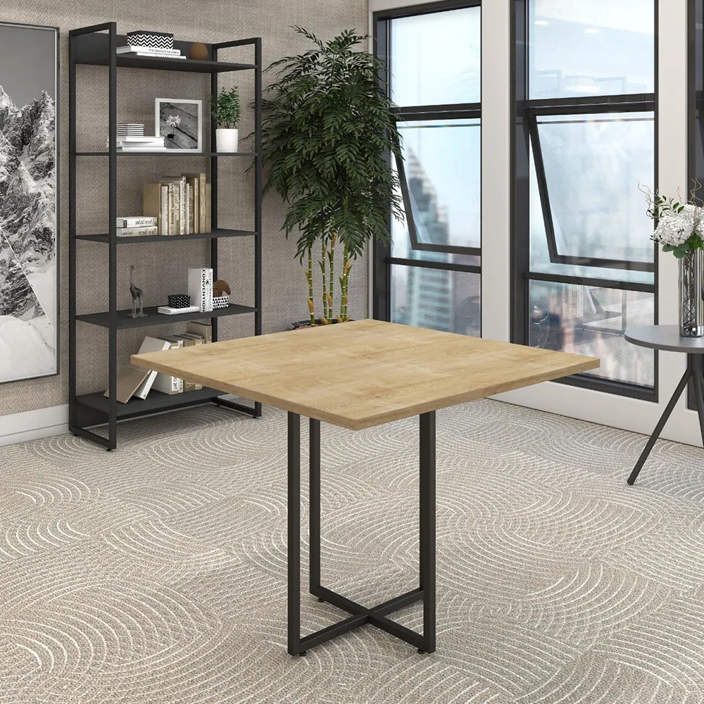 Mesa de Jantar 04 Lugares Jade 90 cm Natural Base Metálica Industrial Preto - D'Rossi