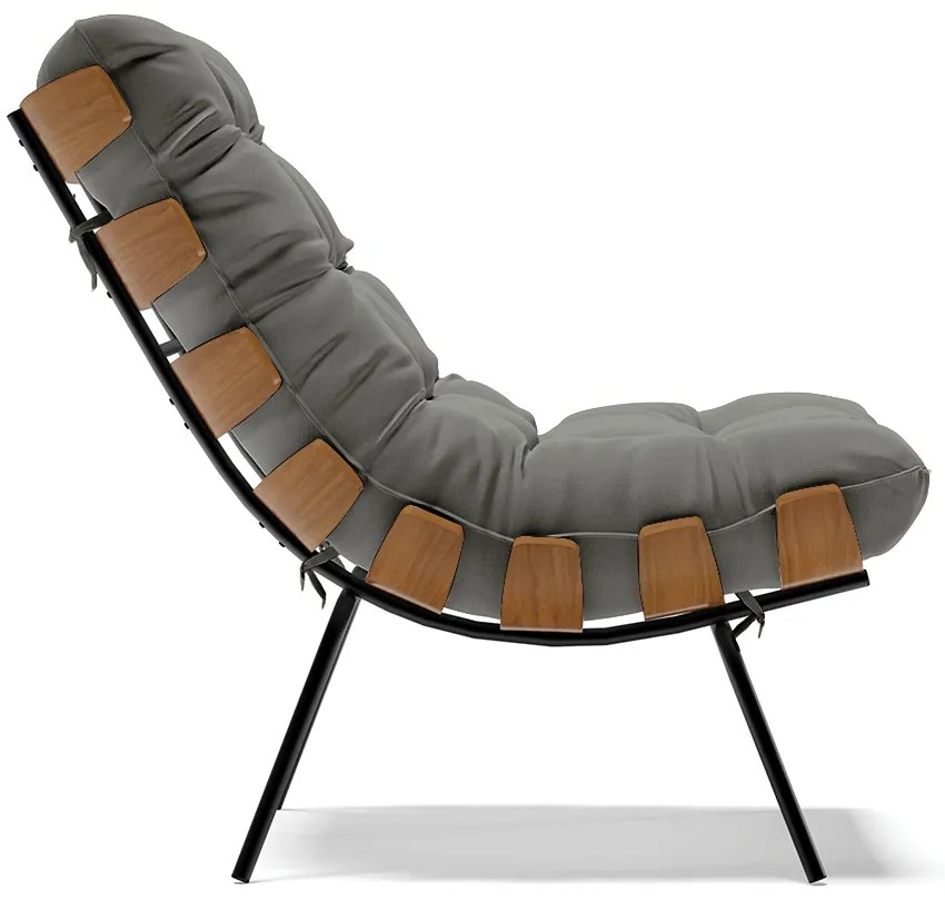 Poltrona Costela Suede Base Metálica Preto M11 - D'Rossi - Grafite