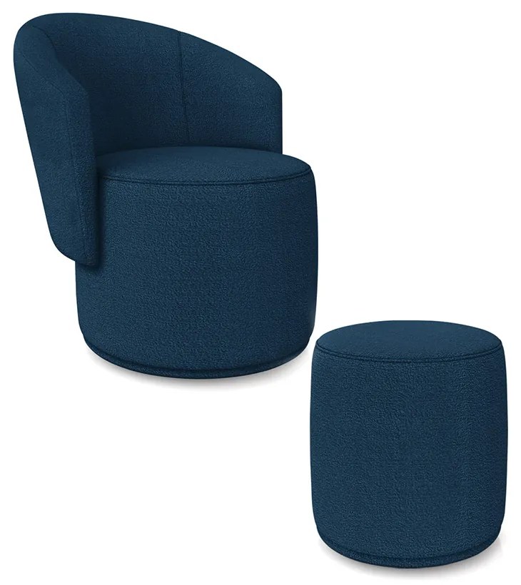 Poltrona e Puff Redondo Orgânico para Sala Malu Bouclê M11 - D'Rossi - Azul