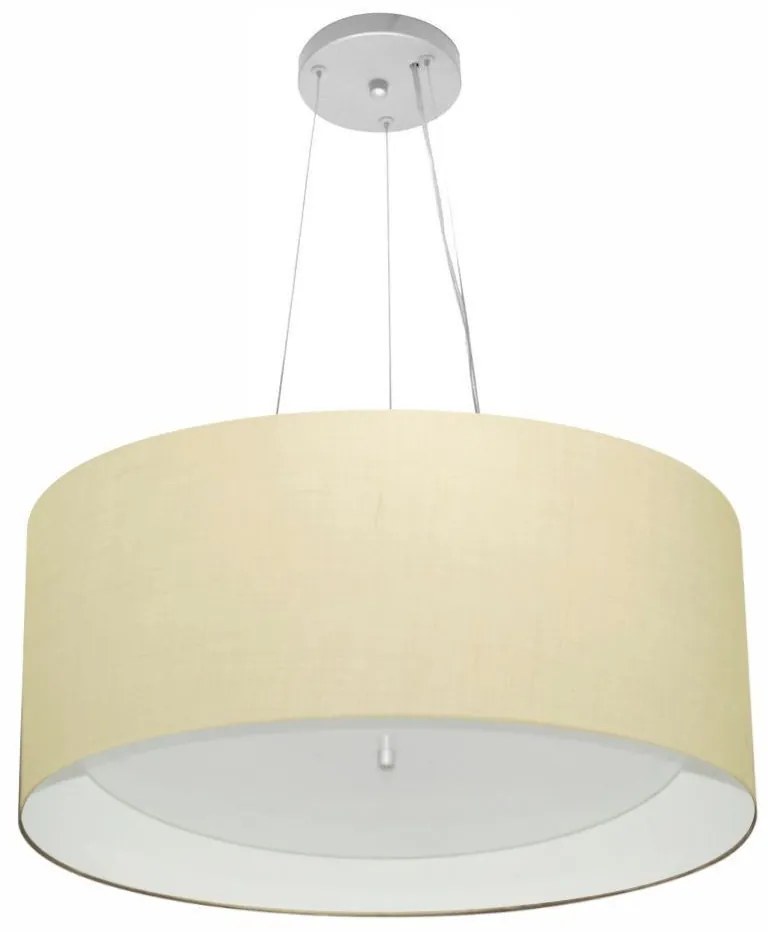 Lustre Pendente Cilíndrico Md-4145 Cúpula em Tecido 50x25cm Algodão Crú / Branco - Bivolt