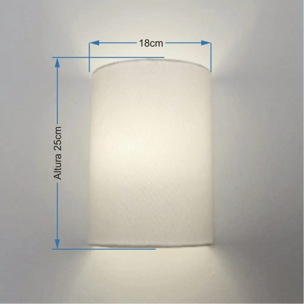 Arandela Meia Cana Retro Md-2003 Cúpula em Tecido 25/18x10cm Branco - Bivolt