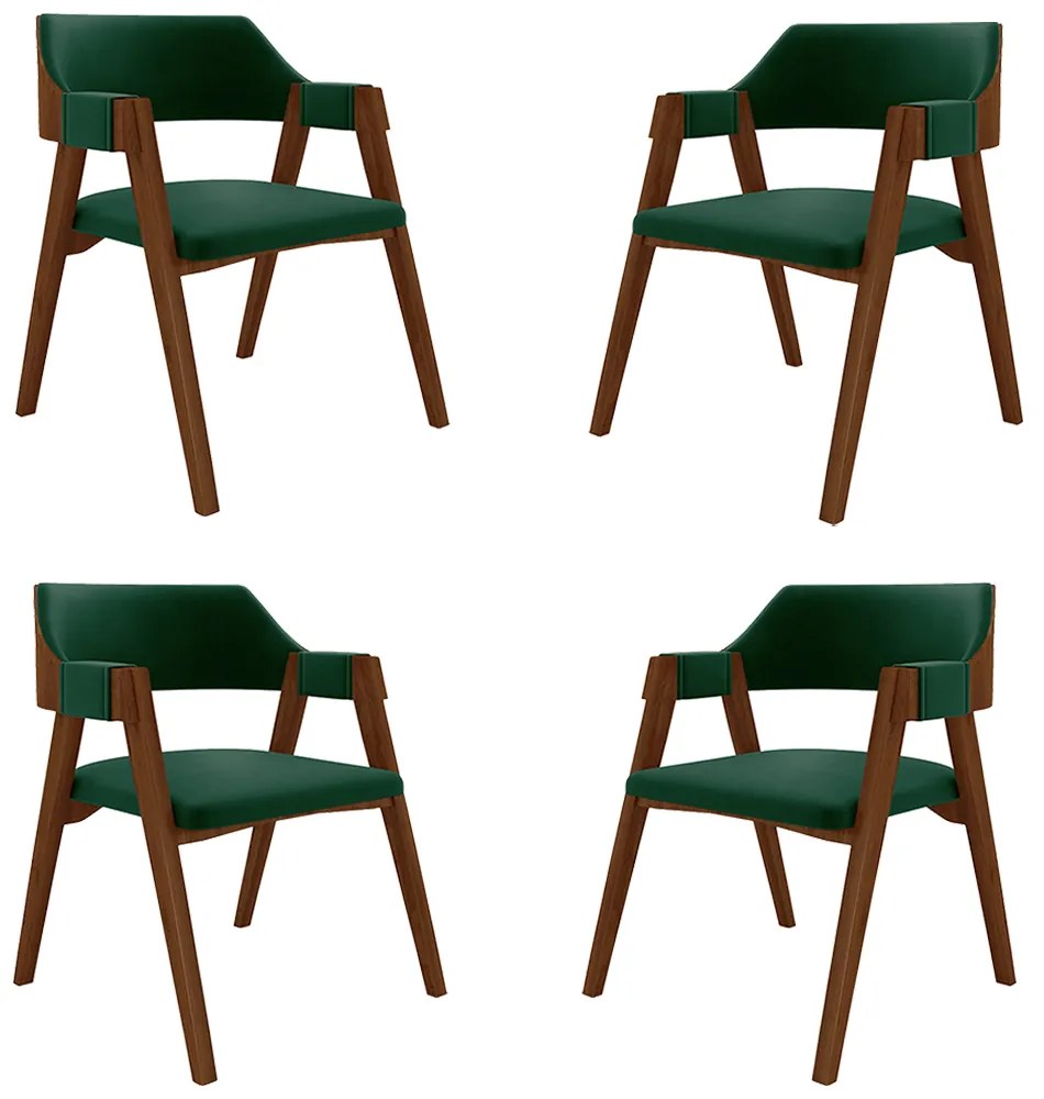 Kit 4 Cadeiras Sala de Jantar e Jogos Carteados Madeira Maciça Poker Veludo Verde/Imbuia G42 - Gran Belo