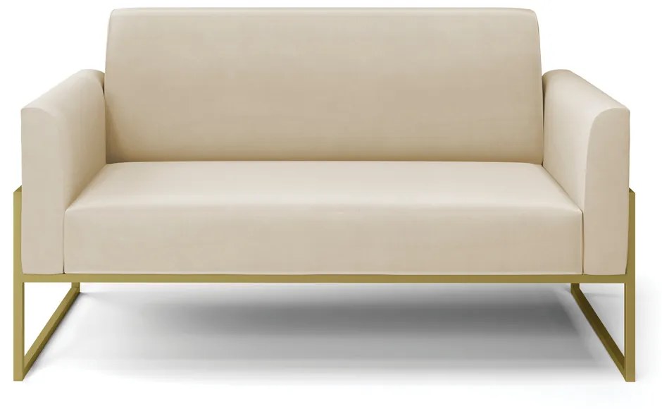 Sofá Namoradeira Base Industrial Alta Dourado Marisa Suede D03 - D'Rossi - Bege