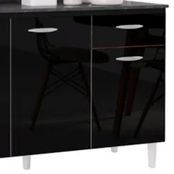 Balcão Cozinha Pia 120cm com Tampo Classic Z46 Preto/Marmore - Mpozena