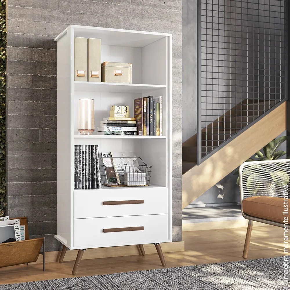 Estante Livreiro Organizador 02 Gavetas Retrô  Modena Branco - Loja Sheep - Branco