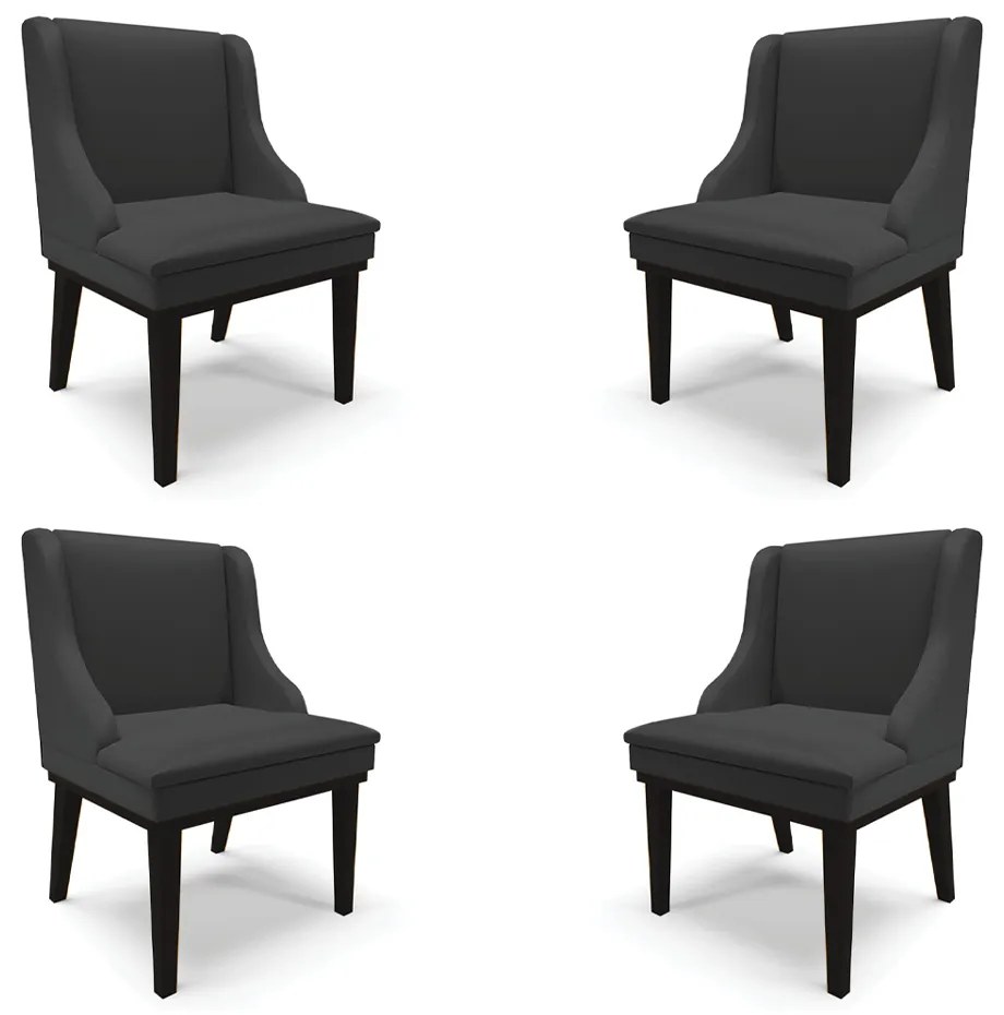 Kit 4 Cadeiras Decorativas Sala de Jantar Base Fixa de Madeira Firenze PU Preto Fosco G19 - Gran Belo