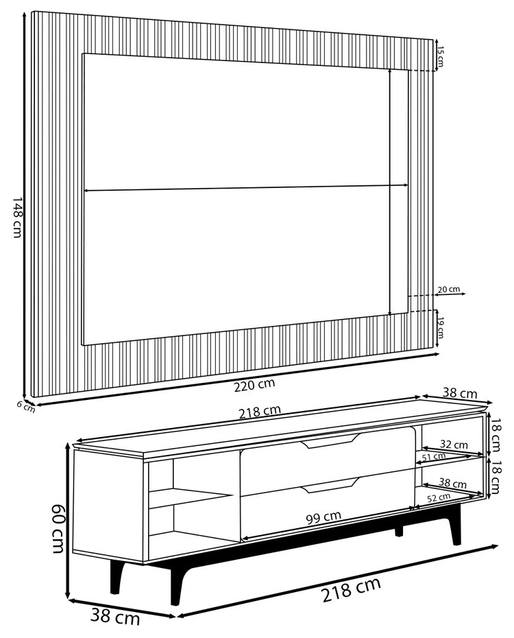 Conjunto Painel e Rack Bancada Singapura/Luanda TV até 85 Polegadas Tauari/Off White G77 - Gran Belo