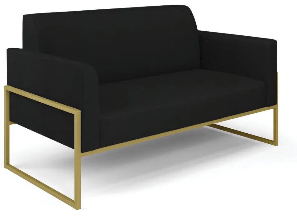 Sofá Namoradeira com Poltrona Base Industrial Alta Dourado Marisa Linho D03 - D'Rossi - A79 Preto