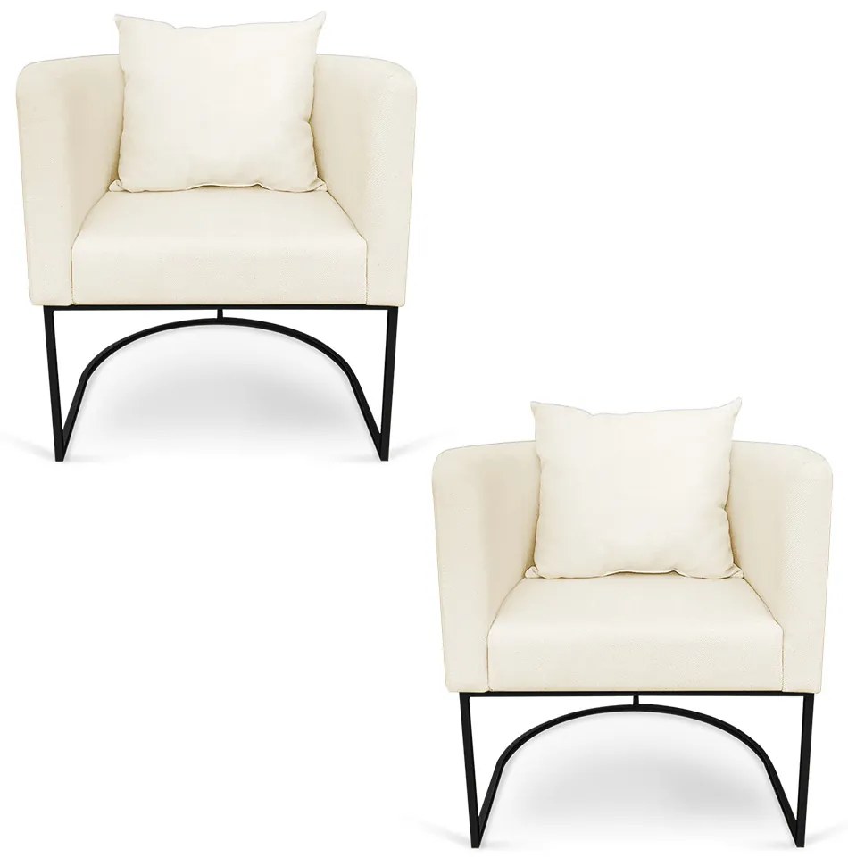 Kit 02 Poltronas Paola Linho Base Metálica Preto D03 - D'Rossi - Grosso Bege