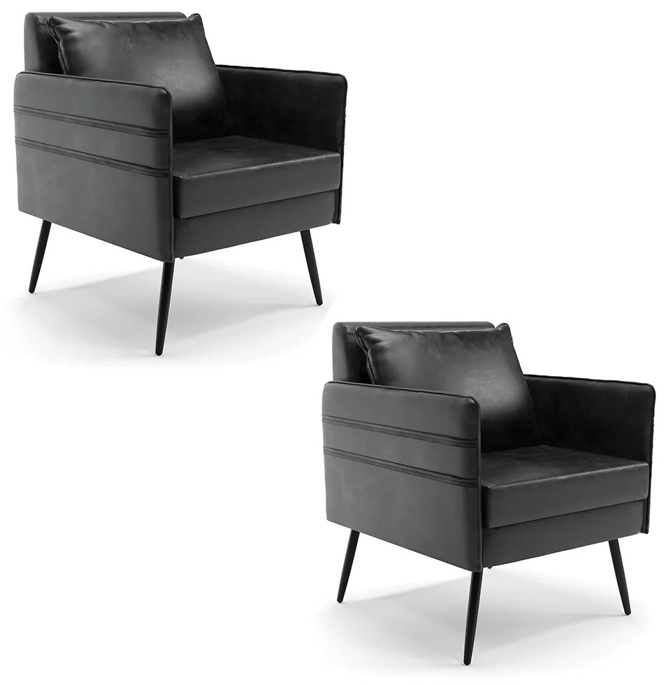 Kit 02 Poltronas Mari Corano Pés Palito de Ferro Preto D03 - D'Rossi - Preto