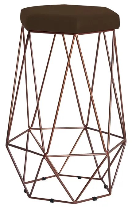 Banqueta Decorativa Rubel Base Bronze Suede Marrom G41 - Gran Belo