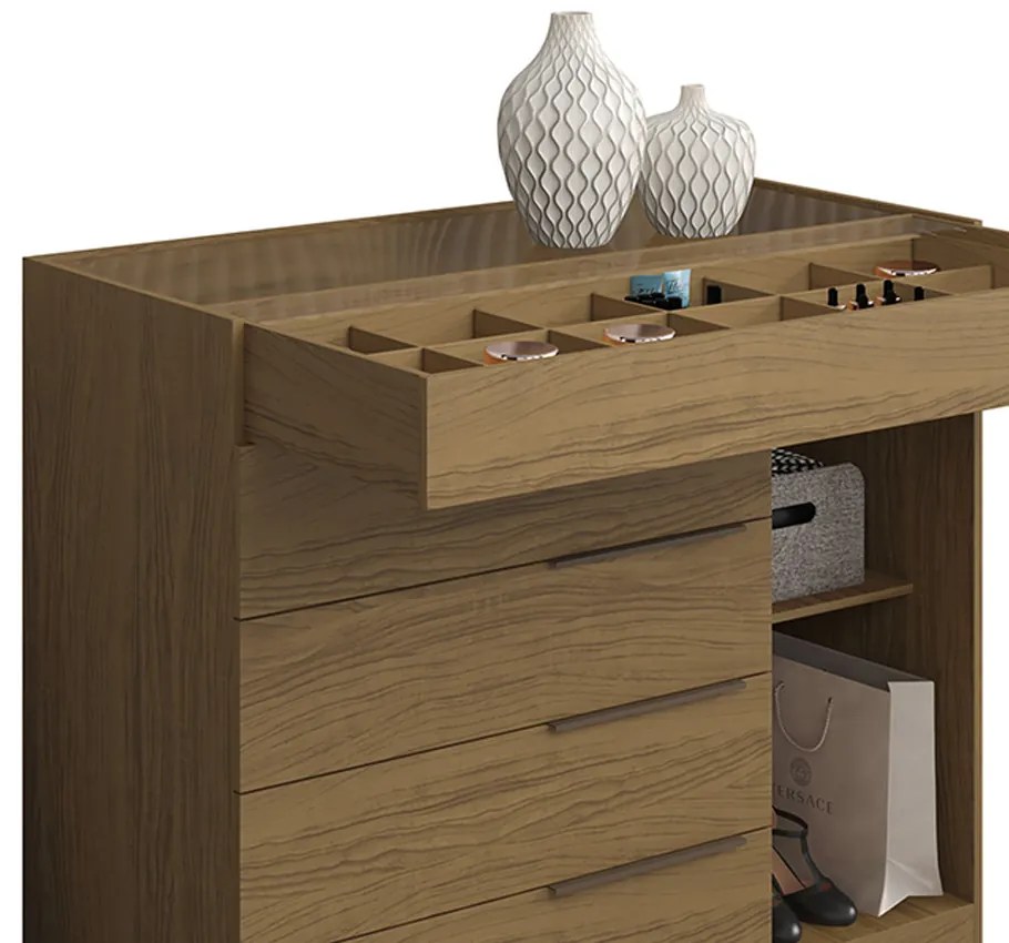 Cômoda Quarto Porta Jóias com Tampo Vidro 111cm Stefanie Atacama A09 - D'Rossi