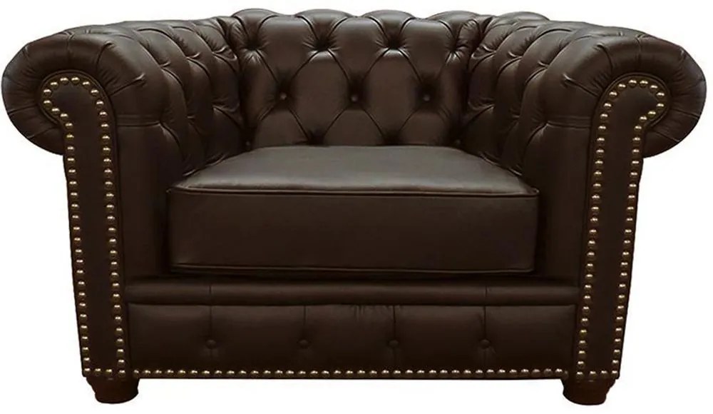 Poltrona Sala de Estar Chesterfield com Pés Madeira Couro Capucino G40 - Gran Belo