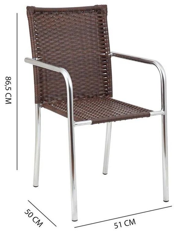 Conjunto de Mesa Jardim Alumínio Fibra 4 Cadeiras Área Externa Castanho