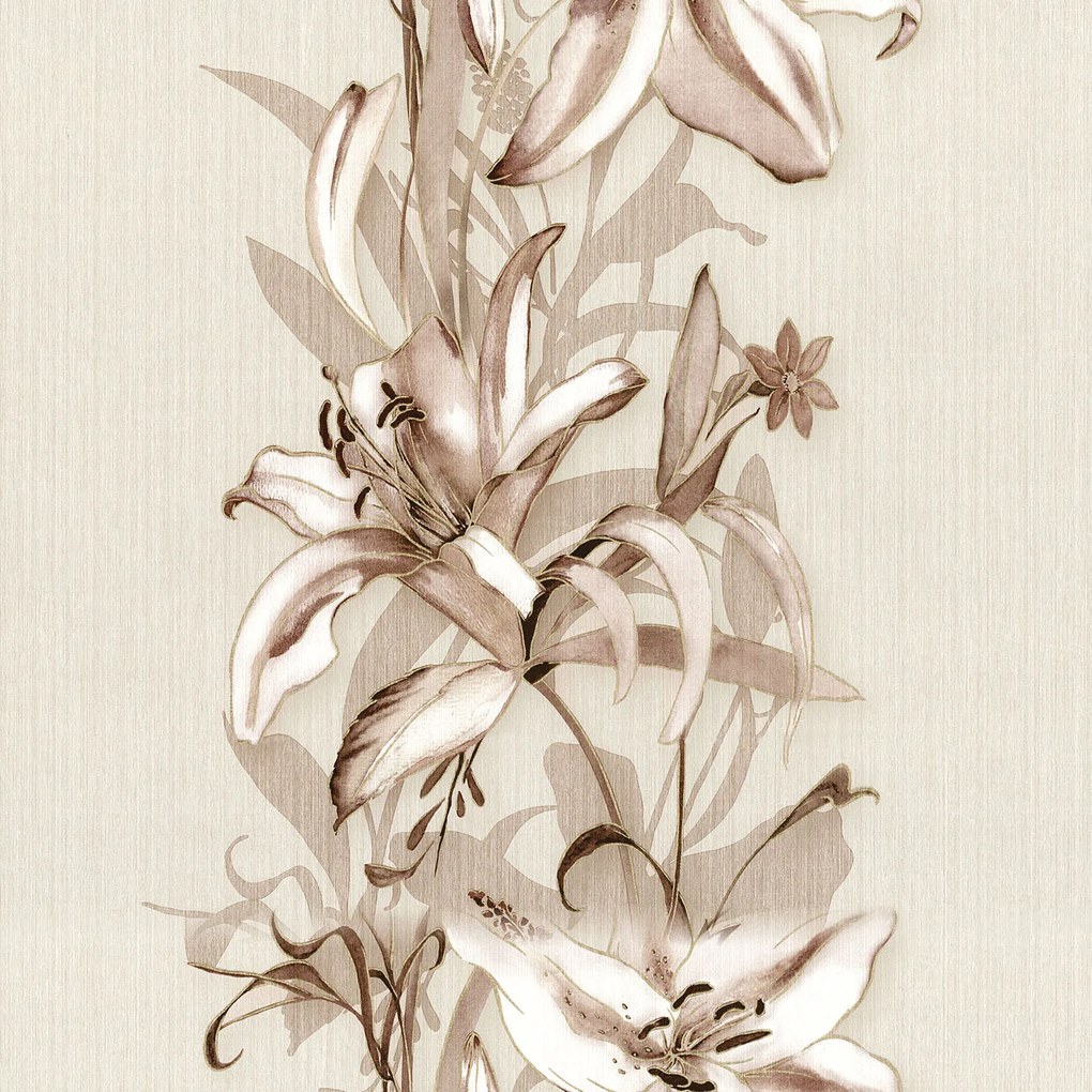 Papel de parede adesivo floral linho creme e marrom