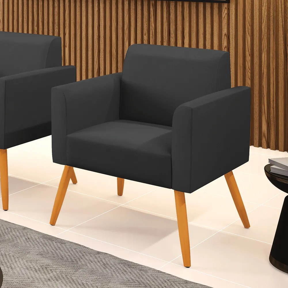 Poltrona Pés Palito Castanho Marisa Corino - Preto