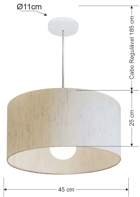 Lustre Pendente Cilíndrico Md-4204 Cúpula em Tecido 45x25cm Linho Bege - Bivolt