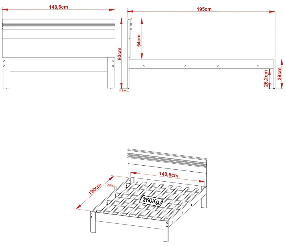 Cama de casal MDP CM8009 Nogal/Branco G69 - Gran Belo