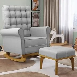 Poltrona de Amamentação Balanço e Puff Base de Madeira Brenda G05 Linh