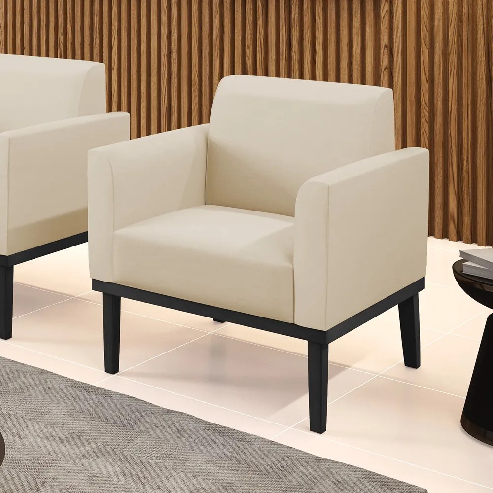 Poltrona Decorativa Isabella Pés Fixo em Madeira Preto PU Bege G19 - Gran Belo