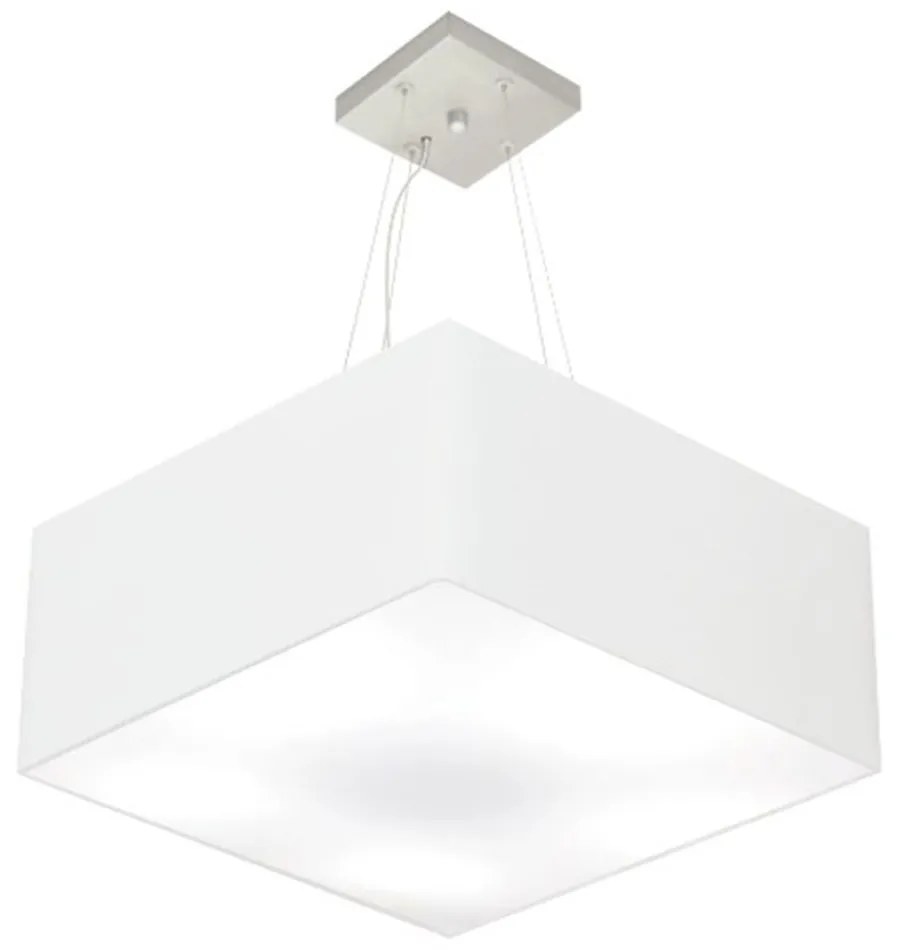 Lustre Pendente Quadrado Md-4071 Cúpula em Tecido 30/70x70cm Branco - Bivolt