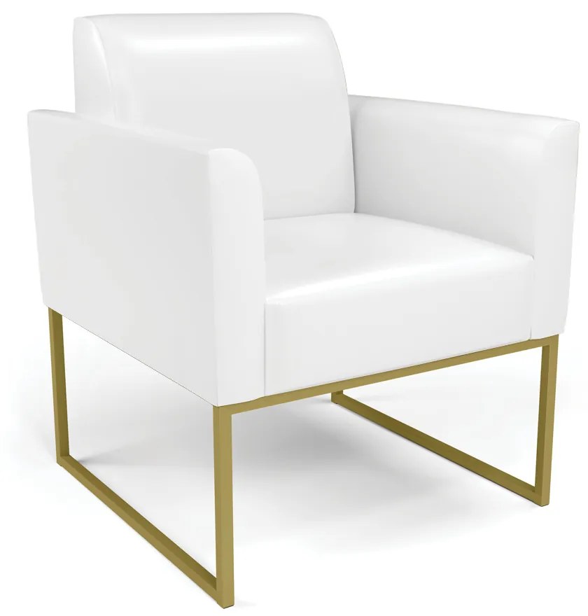 Sofá Namoradeira com 2 Poltronas Base Industrial Dourado Marisa Corano D03 - DRossi - Branco