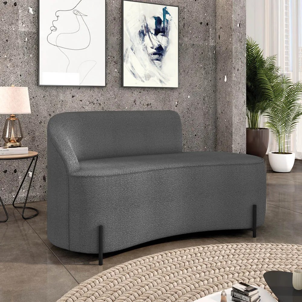 Sofá 2 Lugares Orgânico 140cm Pé Ferro Preto Morgan Bouclê - Terra - Grafite