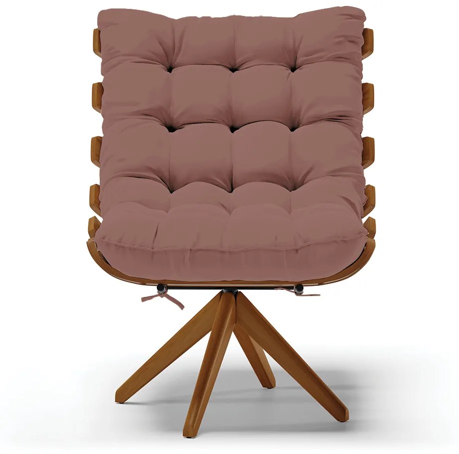 Poltrona Giratoria Costela Kit 2 Veludo Base de Madeira MA30 M11 - D'Rossi - Rose