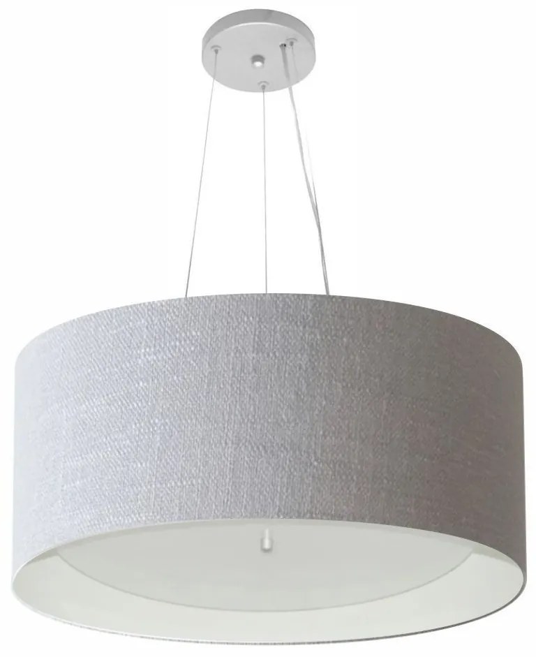 Lustre Pendente Cilíndrico Md-4145 Cúpula em Tecido 50x25cm Rustico Cinza / Branco - Bivolt