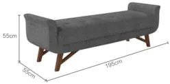 Puff Recamier Calçadeira 195cm Base Madeira Neville Z37 Linho Cinza -