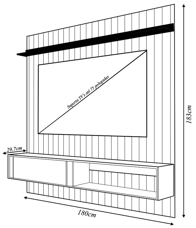 Painel Sirius Ripado 180cm para TV até 65 com Ripado MDF Buriti/Cacao G11 - Gran Belo