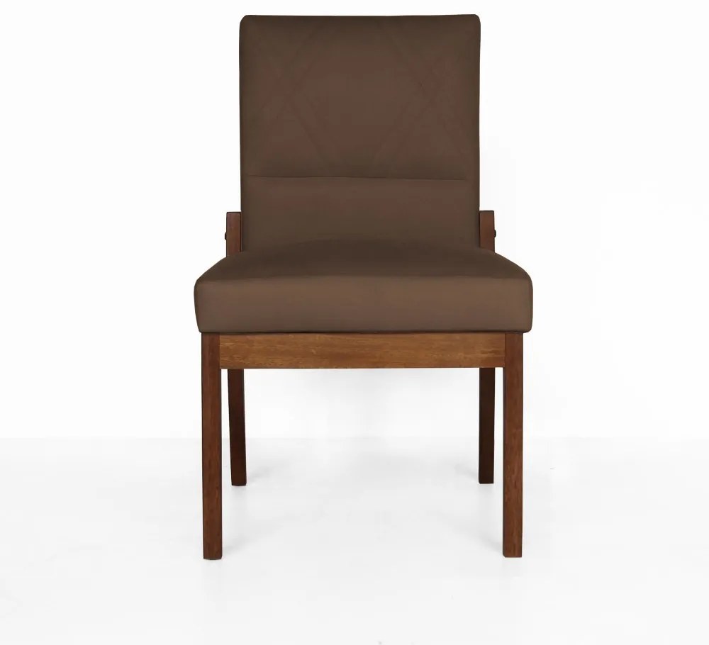 Cadeira De Jantar Aurora Base Madeira Maciça Estofada Suede Marrom