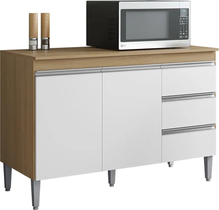 Balcão Cozinha com Tampo 120cm 3 Gavetas Leticia A01 - D'Rossi - Amendoa e Branco