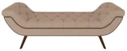 Puff Recamier Calçadeira 140cm Pés Palito Madeira Vêneto Z37 Veludo Be