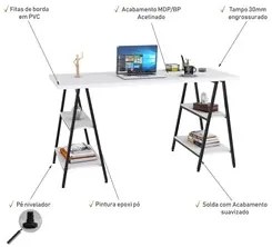Mesa Escrivaninha Cavalete 150cm Estilo Industrial Prisma C08 Branco C