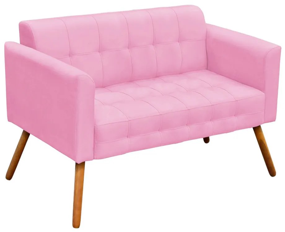 Kit 01 Namoradeira e 02 Poltronas Giratória Elisa Suede Base Madeira MM30 D'Rossi - Rosa Bebê