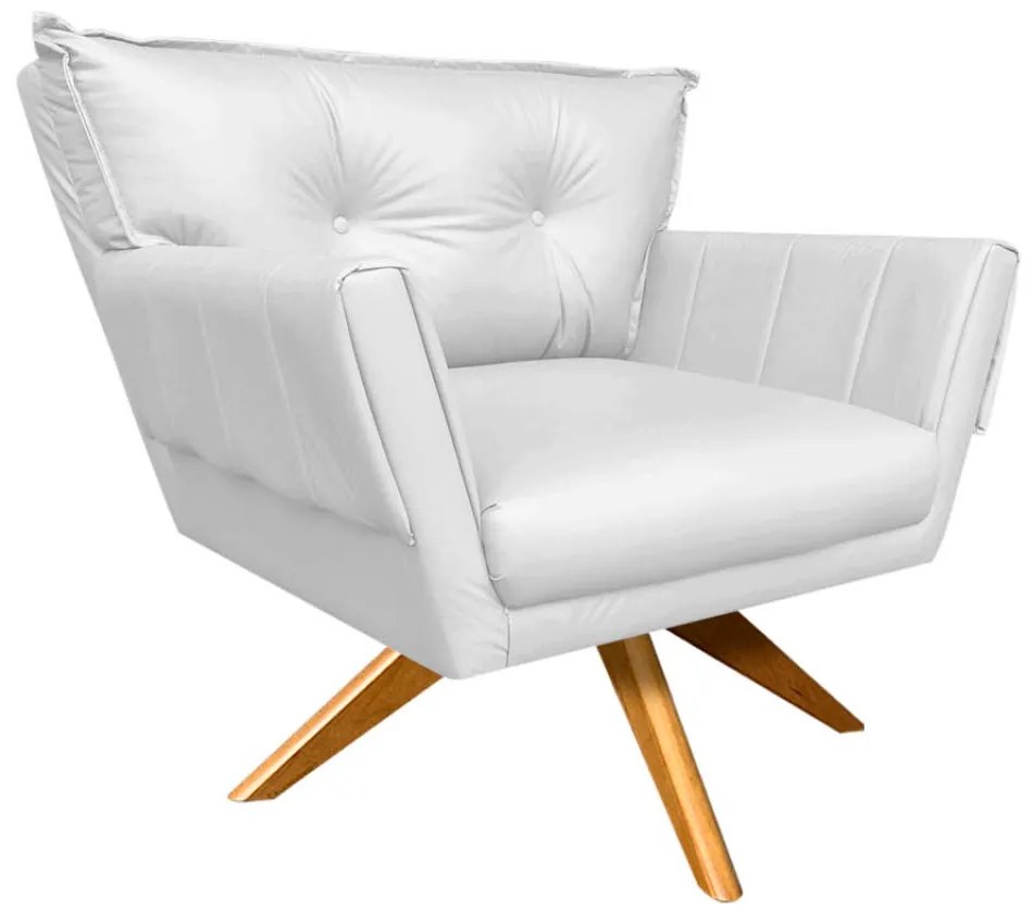 Kit 02 Poltronas Giratória Anitta Corino Base Madeira MA30 D03 - D'Rossi - Branco
