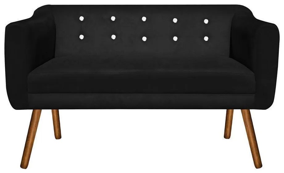 Namoradeira 02 Lugares Julia Suede Preto com Strass Pés Palito Castanho D'Rossi