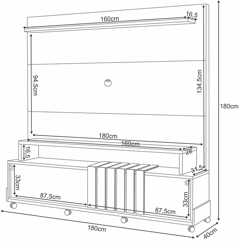 Home Painel Decorativo Bolt TV até 65 Pol Portas Deslizantes Pés Rodízio Freijó/Off White G26 - Gran Belo