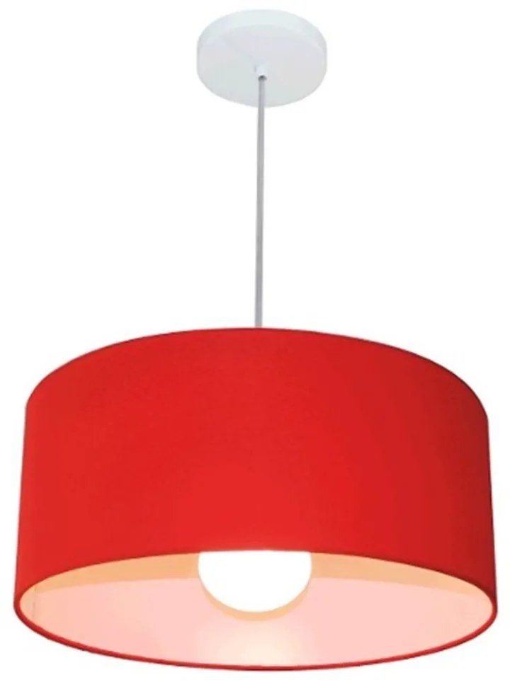 Lustre Pendente Cilíndrico 4052 Cúpula em Tecido 50x21cm Vermelho - Bivolt