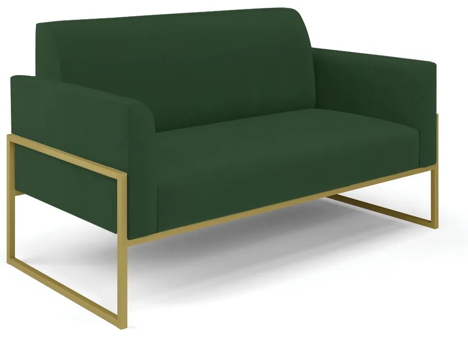 Sofá Namoradeira com 2 Poltronas Base Industrial Alta Dourado Marisa Veludo D03 - D'Rossi - Verde