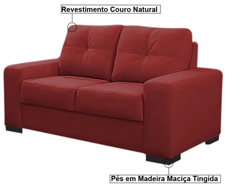 Sofá 2 Lugares 150cm Turim Couro Vermelho G58 - Gran Belo