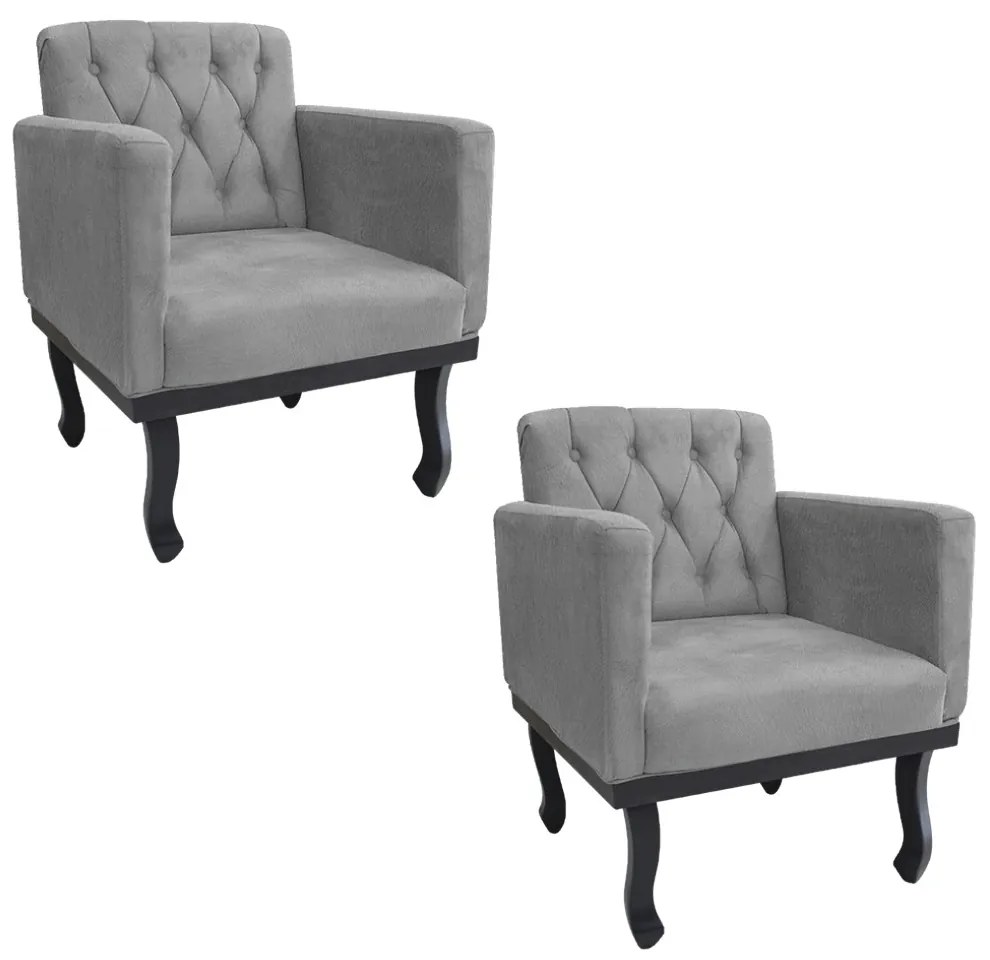 kit 02 Poltronas Classic Pés Luís XV Suede Cinza - ADJ Decor