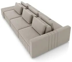 Sofá Ilha e Puff Sala Living 335cm Siesta M22 Veludo Bege - Mpozenato