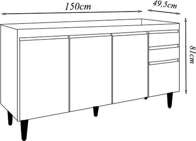 Balcão de Cozinha para Pia Dodoma MDP/BP Branco G96 - Gran Belo